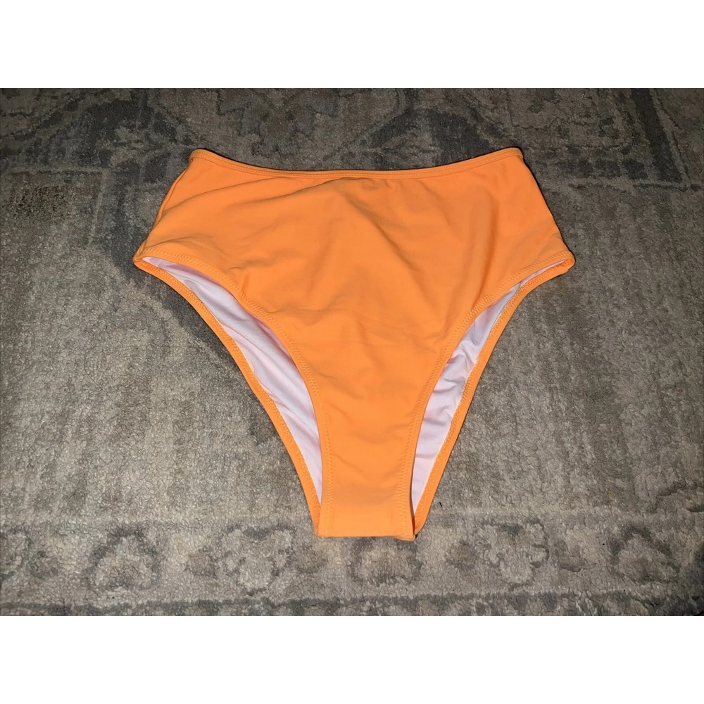 NWT Cupshe Women's Orange Swim Bikini Bottom Sz Medium High Cut